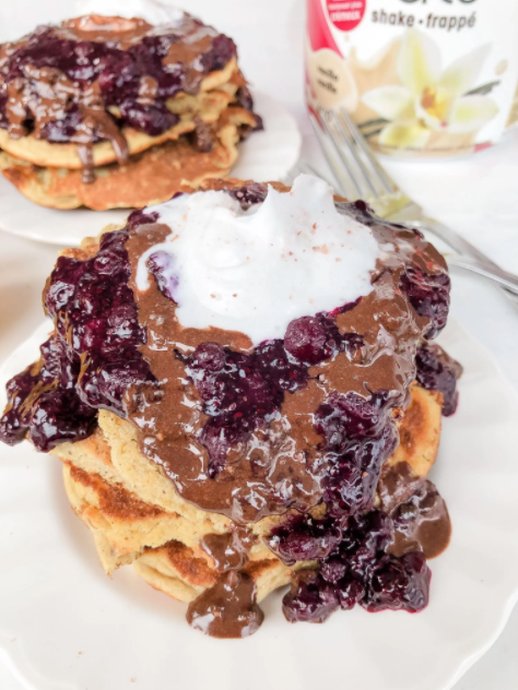 Low Carb Pancakes with Blueberry Compote