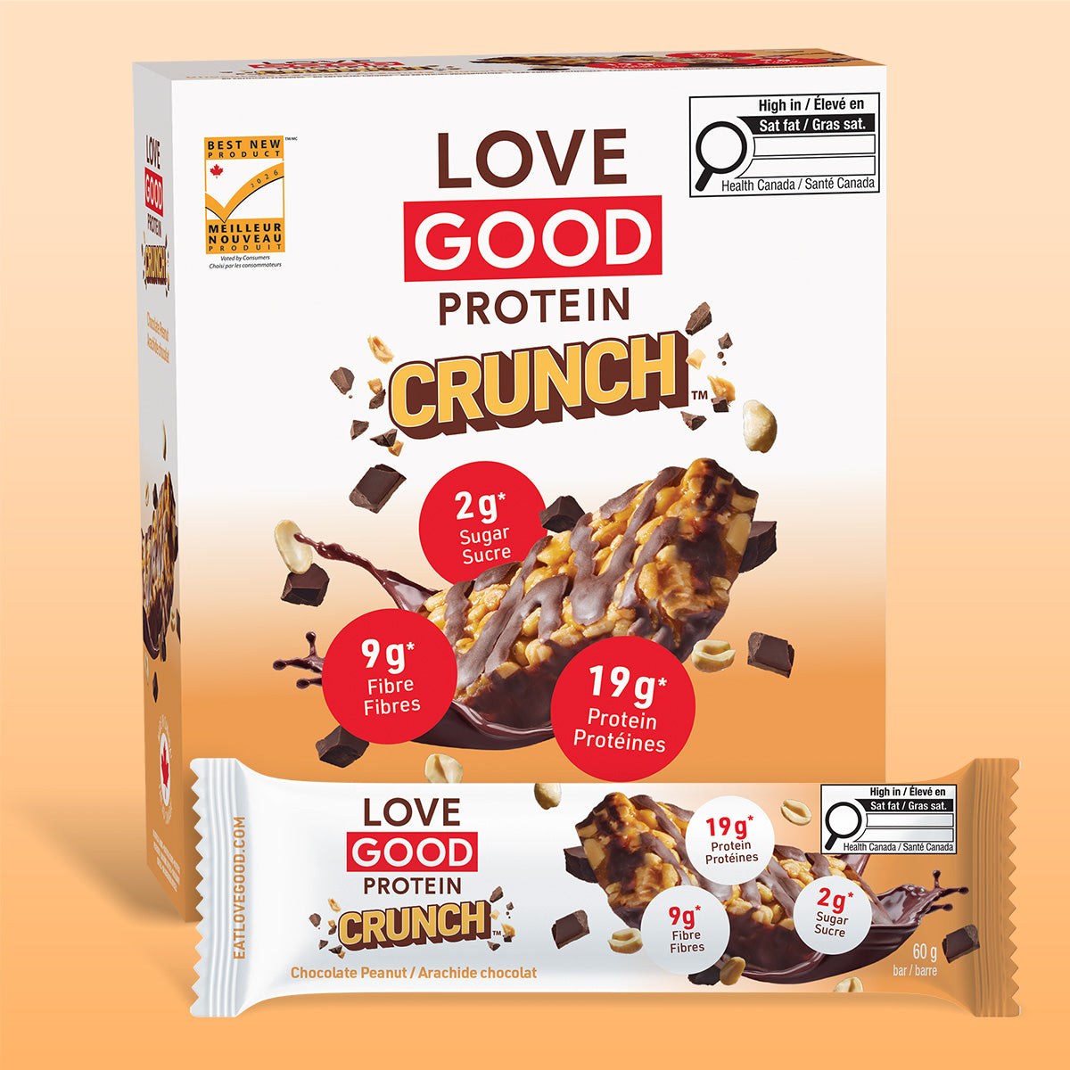 Love Good Protein Crunch Chocolate Peanut High Protein Low Sugar Keto Friendly 12-pack bars