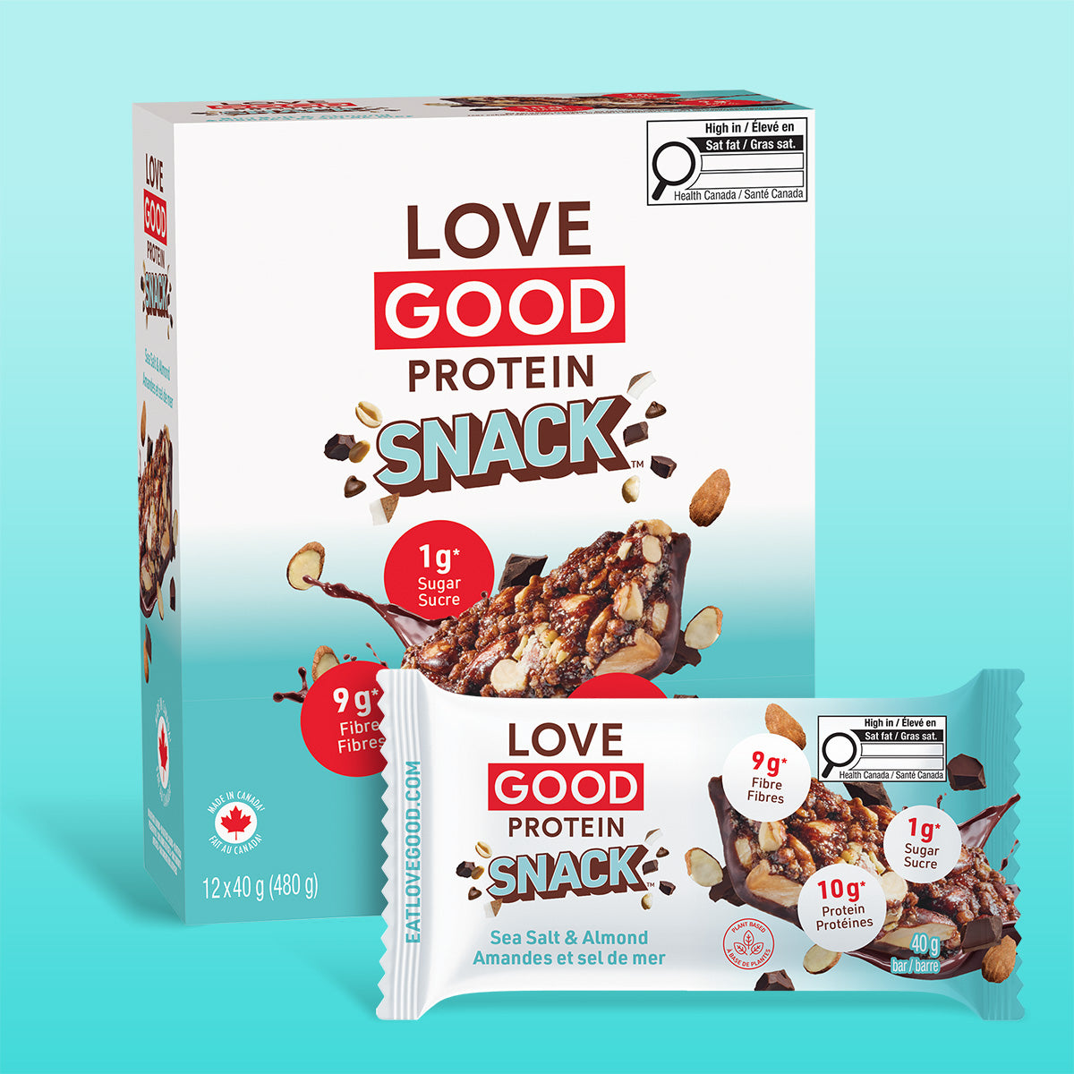 Love Good Protein Snack Sea Salt & Almond Protein Low Sugar Keto Friendly Nutty bars