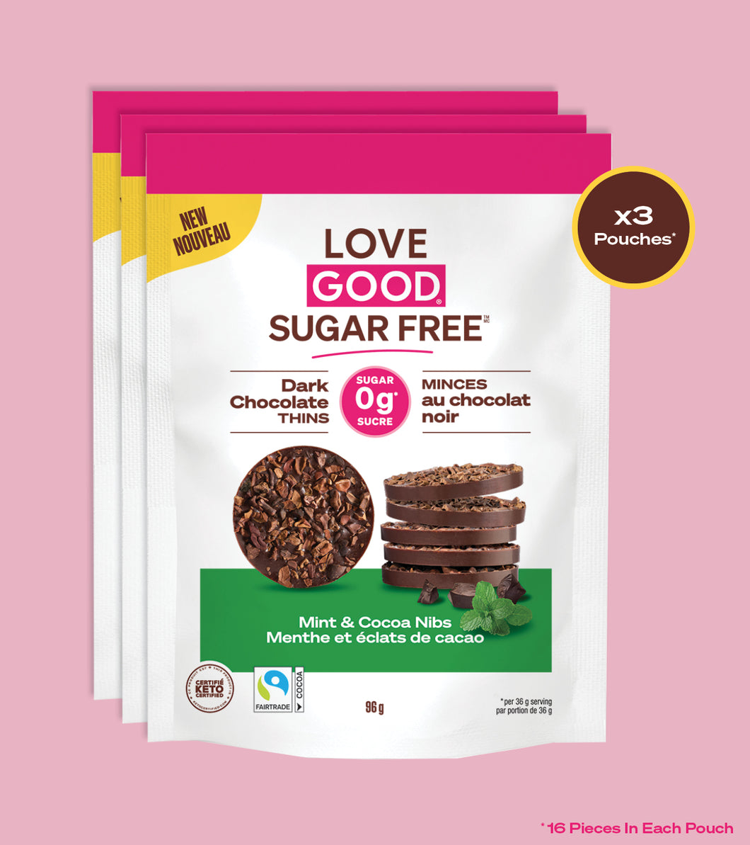 Love Good Fats Dark Chocolate Thins Mint and Cocoa Nibs